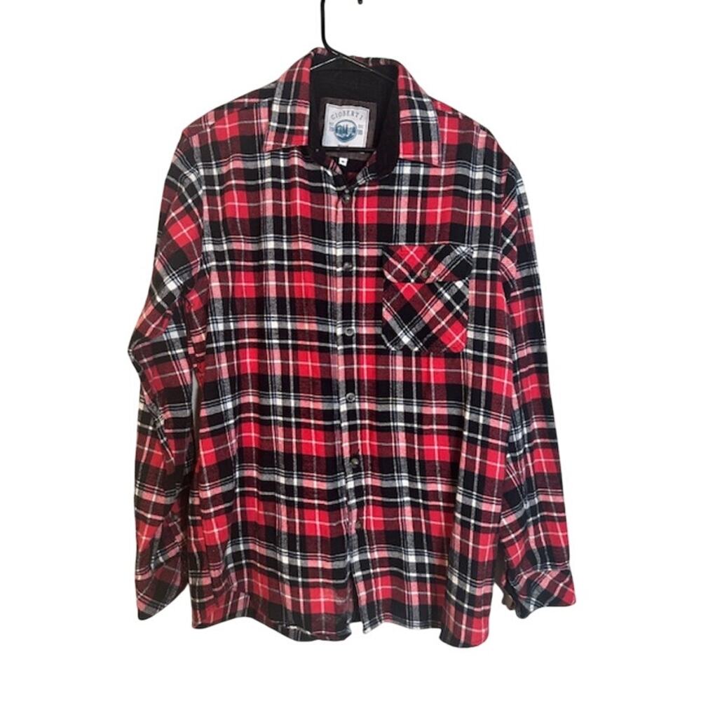 Gioberti Red Black Plaid 100% Cotton Long Sleeve Button Down Shirt Men’s Medium